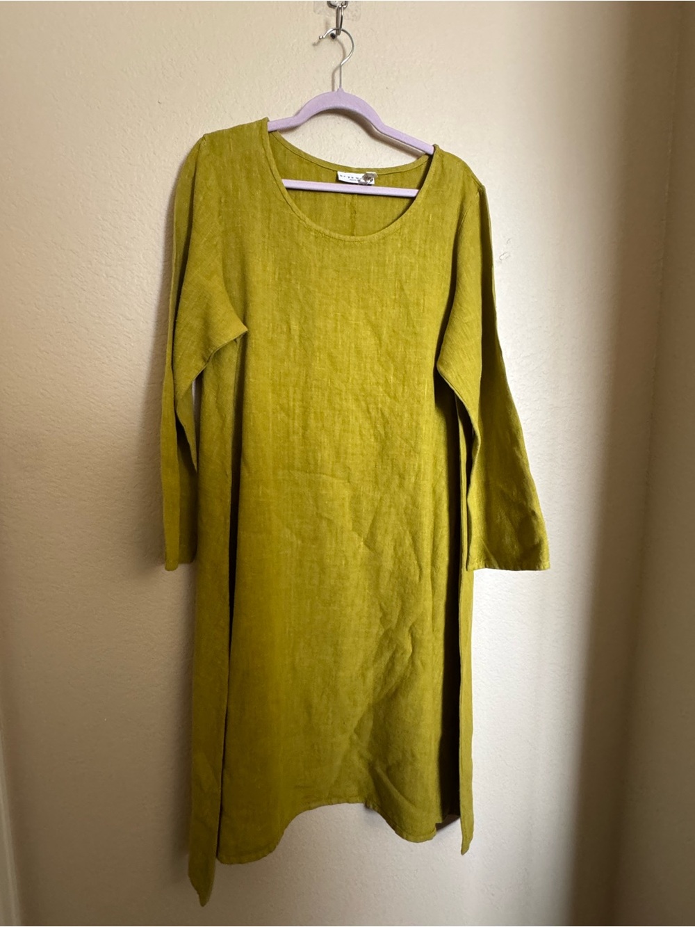 Bryn Walker Linen Linus Midi Dress Sz L in Lime Green Lagenlook Natural Fiber - Picture 2 of 8